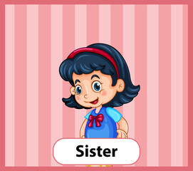 Educational English word card of sister