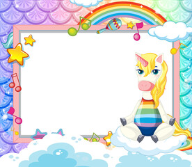 Blank banner with cute unicorn cartoon character
