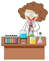 Little scientist doodle cartoon character isolated