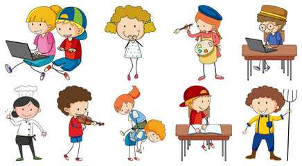 Set of different doodle kids cartoon character