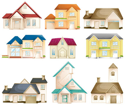 Set of different types of houses isolated