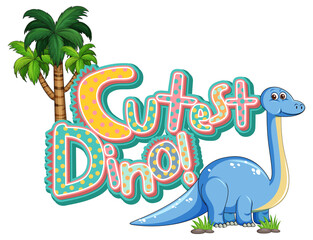 Cute Brachiosaurus Dinosaur cartoon character with cutest dino font banner © GraphicsRF