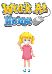 Work At Home font design with a girl wearing medical mask on white background