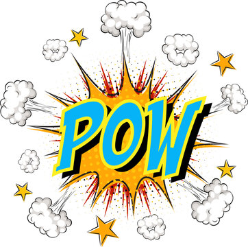 Word Pow on comic cloud explosion background