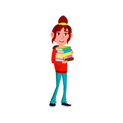 smiling girl carry library books cartoon vector. smiling girl carry library books character. isolated flat cartoon illustration