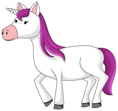 Cute unicorn with purple mane cartoon character