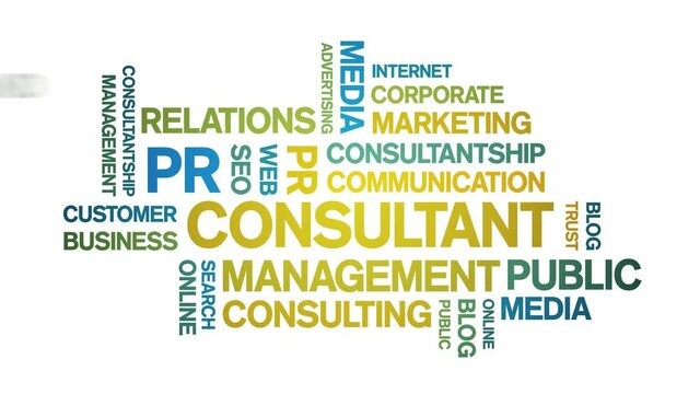 pr consultant Animated tag word cloud;text design animation typography seamless loop.