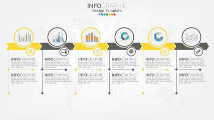 Infograph 6 step yellow color element with arrow, chart diagram, business online marketing concept.