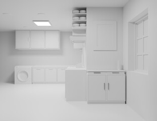 Fototapeta na wymiar Modern kitchen interior 3D rendering view side scene wallpaper background