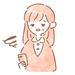 スマートフォンと困惑するシンプルでかわいい手描きの女性