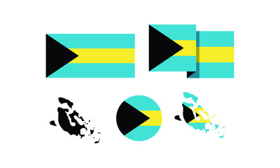 The Bahamas attributes. flag in rectangle, round, and maps. set of element vector illustrations for national celebration day.