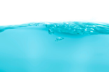 Clear water surface in a square shaped glass like a sea or a separate fish tank on a white background.