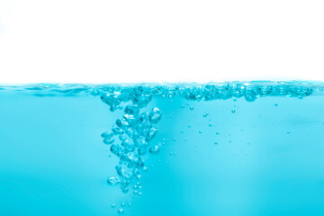 Clear water surface in a square shaped glass like a sea or a separate fish tank on a white background.