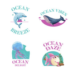 Logo design with ocean delighted concept,watercolor style