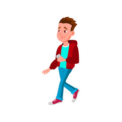 sad caucasian boy walk with cellphone on meeting cartoon vector. sad caucasian boy walk with cellphone on meeting character. isolated flat cartoon illustration