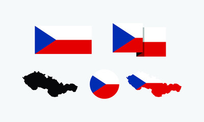 Czechoslovakia attributes. flag in rectangle, round, and maps. set of element vector illustrations for national celebration day. - obrazy, fototapety, plakaty