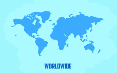 Fototapeta na wymiar world map in blue with worldwide tulisan