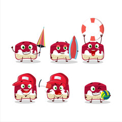 Happy Face cherry cake cartoon character playing on a beach