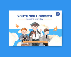 Facebook template with World Youth Skills Day concept,watercolor style