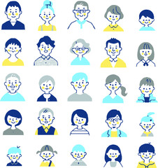 さまざまな年代の人物の顔　セット