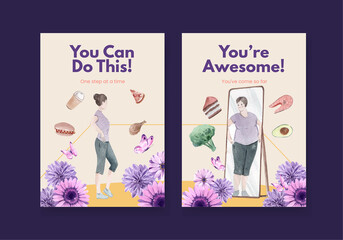 Card template World Eating Disorders Action Day concept,watercolor style