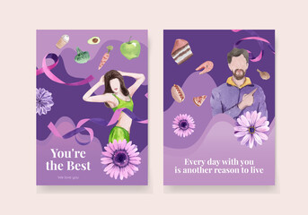 Card template World Eating Disorders Action Day concept,watercolor style