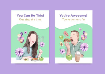 Card template World Eating Disorders Action Day concept,watercolor style