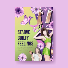 Poster template World Eating Disorders Action Day concept,watercolor style