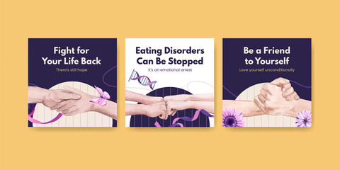 Banner template World Eating Disorders Action Day concept,watercolor style