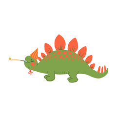 Cute cartoon dinosaur with birthdays hat. childish festive dinos flat illustration. Happy Birthday concept. Vector animal character. Perfect for greeting card, sublimation printing on t shirt, mug