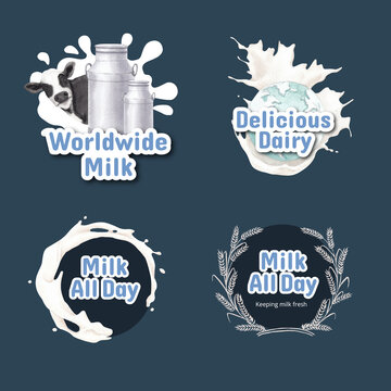 Logo design with world milk day concept,watercolor style