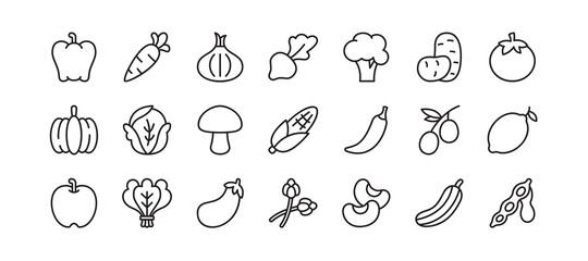 Vegetable icon set. Vector graphic illustration. Suitable for website design, logo, app, template, and ui.