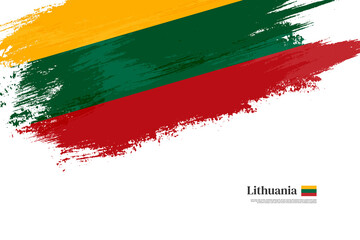Obraz premium Happy independence day of Lithuania with grungy stylish brush flag background