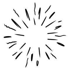 Starburst, sunburst  hand drawn. Design Element Fireworks Black Rays. Comic explosion effect. Radiating, radial lines.