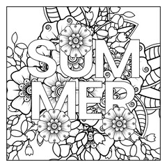 Hello Summer banner template with mehndi flower