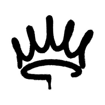 graffiti spray crown icon with over spray in black over white. vector illustration.