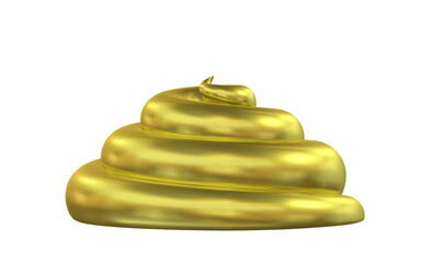 3d illustration. Gold poop isolated on white background.