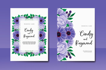 Zinnia and Rose Flower Modern Wedding invitation frame set, floral watercolor hand drawn Beautiful Flower design Invitation Card Template