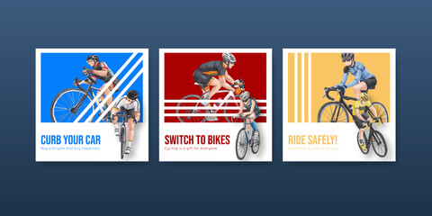 Banner template with world bicycle day concept,watercolor style