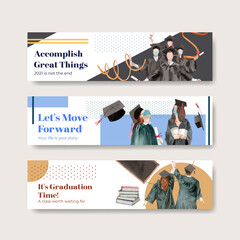 Banner template with class of 2021 concept,watercolor style