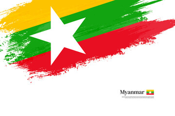 Happy independence day of Myanmar with grungy stylish brush flag background