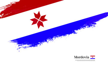 Obraz na płótnie Canvas Happy national day of Mordovia with grungy stylish brush flag background