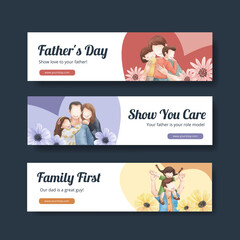 Banner template with father's day concept,watercolor style
