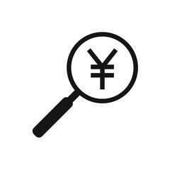 Japanese yen mark in a loupe. vector illustration