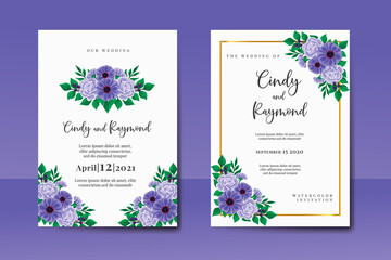 Zinnia and Rose Flower Modern Wedding invitation frame set, floral watercolor hand drawn Beautiful Flower design Invitation Card Template