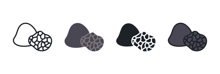 Black truffle icon. Linear flat color icons contour shape outline. Thin line. Black vector silhouette. Fill solid icon. Modern glyph design. Illustrations of mushrooms. Vector set - obrazy, fototapety, plakaty