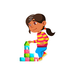 asian girl child building castle with blocks cartoon vector. asian girl child building castle with blocks character. isolated flat cartoon illustration