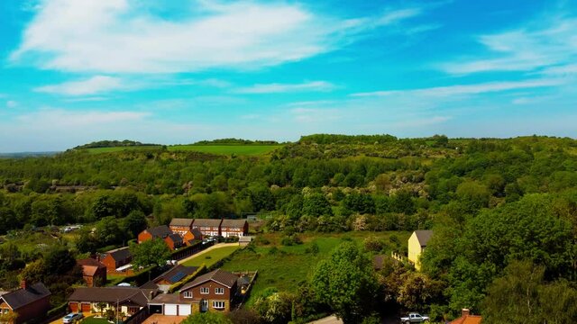Landscape view of houses and woods in Conisbrough