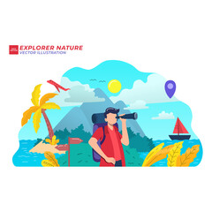 explore nature adventure flat illustration