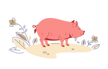 Pig. Vector illustration in flat cartoon style.